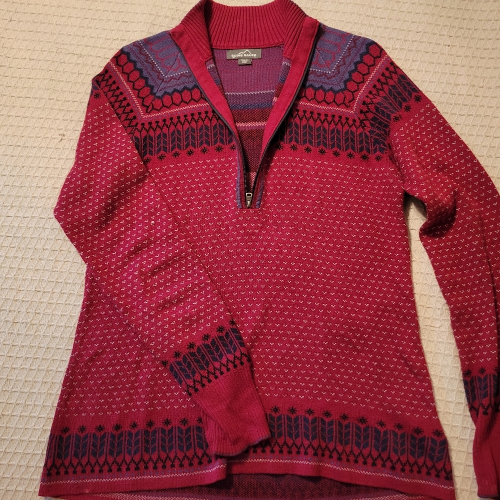 Eddie Bauer quarter zipper knit patterned long sleeve pullover SMALL